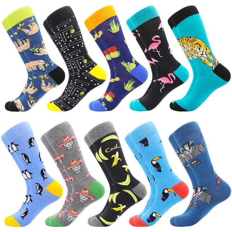 BISOUSOX Mens Dress Socks Funny Fun Colorful Crazy Funky Crew Socks for Men Novelty Happy Cotton Size 9-12 - Image 1